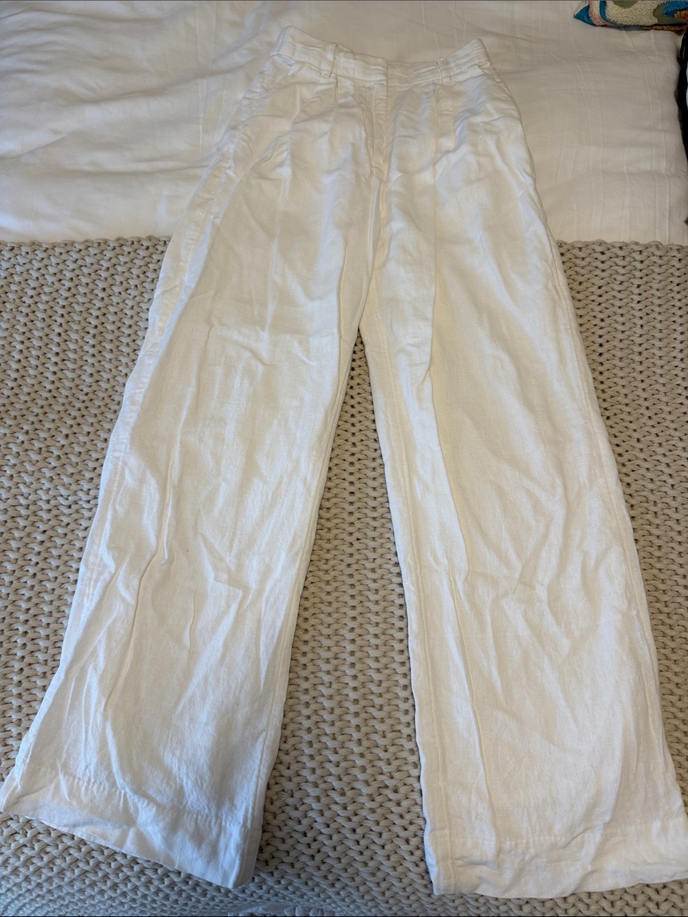 Abercrombie & Fitch White Wide-Leg Linen Trousers